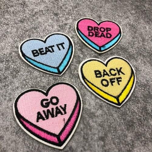 10 PCS Souvenir Embroidery Patch Go Away BACK OFF Heart Embroidery Patches Girl Boy Women Clothes Badges for bag BEAT IT badge