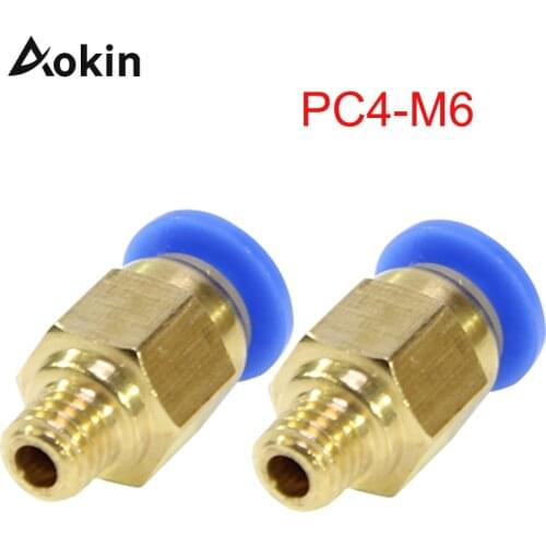 10pcs PC4-M6 Pneumatic Straight Connector Brass Part For MK8 OD 4mm 2mm Tube Filament M6 Feed Fitting Coupler 3D Printers Parts