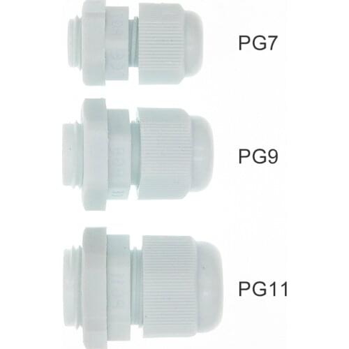 10pcs IP68 PG7 PG9 PG11 for 3-6.5mm-10mm Wire Cable CE White Waterproof Nylon Plastic Cable Gland Connector