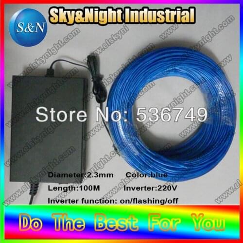 100M-Flexible Neon Light EL Wire Rope Tube BLUE Color with220v Controller +free shipping