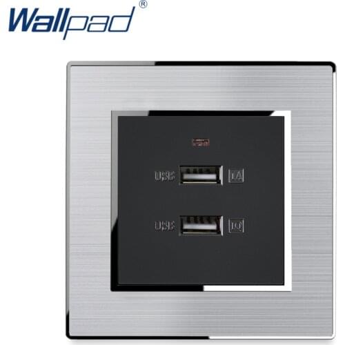 2 USB Charger 5V 3A Express Fast Charge Wallpad Stainless Steel Panel With Silver Border Wall Socket