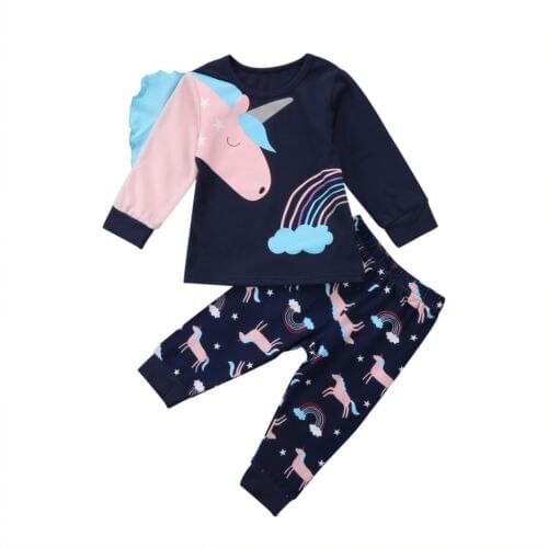 2020 Spring Toddler 2Pcs Pretty Kids Baby Girl Unicorn Top T-Shirt Pants Outfits Pajamas Homewear Sleepwear 1-6T