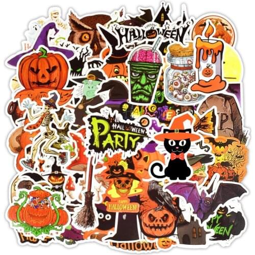 50PCS Halloween Cute Cartoon Pumpkin Witch vampire Skull Stickers Lantern Motorcycle Laptop Car DIY Halloween Sticker