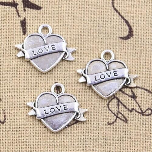 8pcs Charms ribbon heart love 21x25mm Antique Silver Color Pendants Making DIY Handmade Tibetan Finding Jewelry