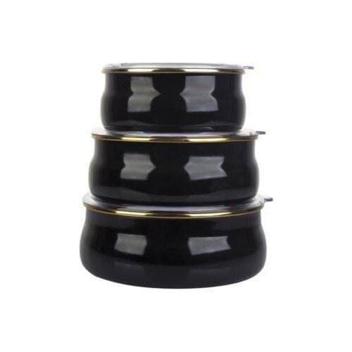 Acar Qualita Series Vacuum 3 Pcs Enamel Storage Bowl Black 16947