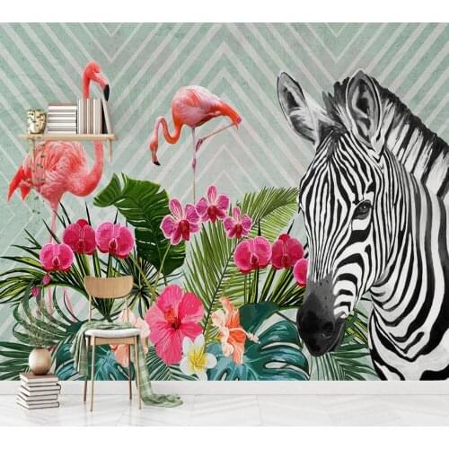 Free Shipping Modern Minimalist Flamingo Zebra Tropical Plant Wall 3d Living Room Custom Mural Art Style Wallpaper