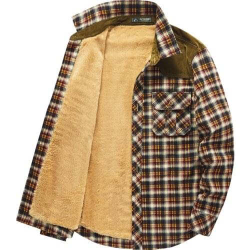 Brand Men Shirt Cotton Autumn Velvet Thick Coat Men Casual New Winter Lattice Fashion Style Warm Slim Coat Men Shirt Big Size