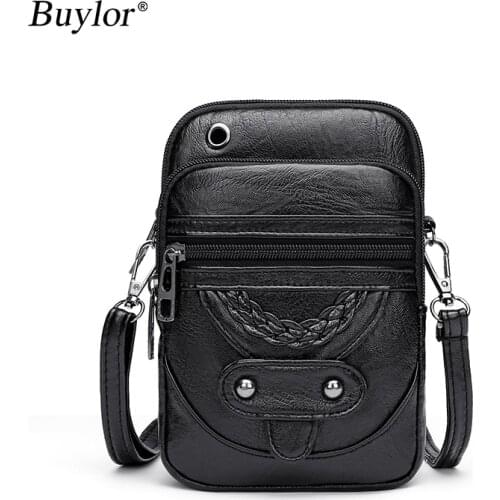 Buylor Women Shoulder Bags Personalized Crossbody Bag PU Mini Female Messenger Bags Vintage Handbag Phone Pocket Purse