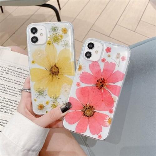 Real Dry Flower Phone Case For iPhone 11 12 Pro Max X XR Xs Max Transparent Soft TPU Shockproof Back Cover For iPhone 7 8 Plus