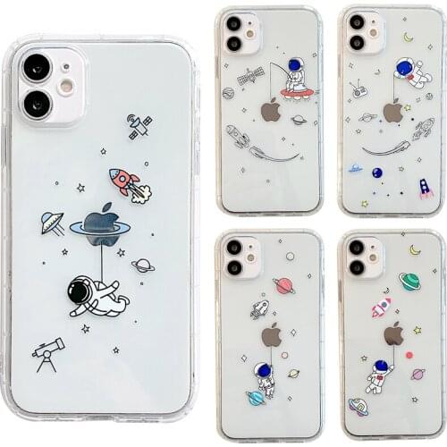 Cartoon Planet Astronaut Space Shockproof Soft TPU Phone Case for iphone 11 12 Pro Max Mini XR Xs 7 8 Plus Silicone Cute Cover