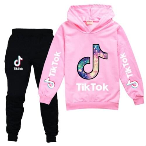 Tik Tok spring Autumn childrens long sleeve casual suit cartoon childrens clothing Set