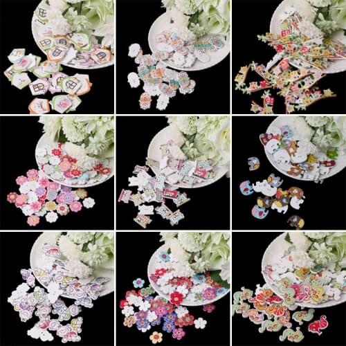 50/100Pcs Flower Owl Car 2 Holes Wooden Sewing Buttons Craft Scrapbooking DIY E56C