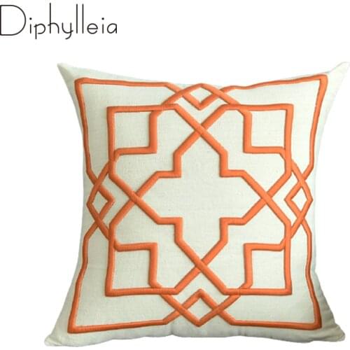 Diphylleia Throw Pillow Case Orange Geometry 3D Embroidered Modern Decorative Geometric Home Cushion Cover For Couch Sofa Bed