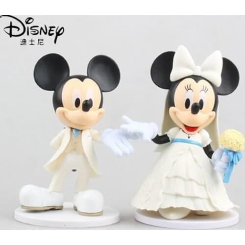 Disney 2Pcs/set White Wedding Mickey Minnie Mouse Boxed Doll Model Toys Cake Decoration Action Figure for Kids Gift