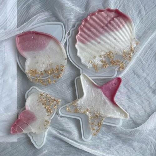 Starfish Conch Shell Shape Resin Plate Mold Dish Mirror Silicone Making Mold Crystal Ashtray Jewelry Storage Tray DIY Craft Tool