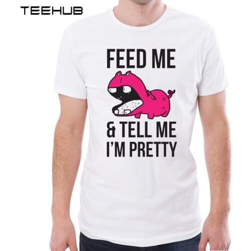 2019 Mens New Cute Hot Hippo Feed Me Printed Short Sleeve T-Shirt Summer Fashion Cool Tops Novelty O-neck Soft Tee