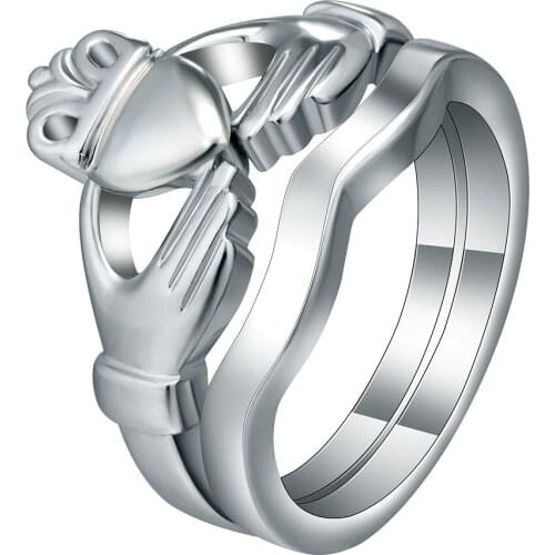 Hainon Classic Silver Color Evil Damn Gothic Punk Style Rings for Men Women Crown Hand Party Engagement Gift Ring Set size 6-10