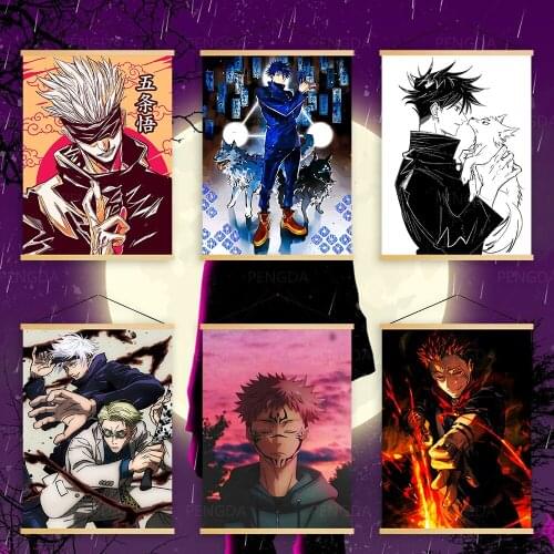 Canvas Wall Art Print Modern Jujutsu Kaisen Anime Fight Boy Solid Wood Hanging Scrolls Painting Nordic Style Home Decor Poster