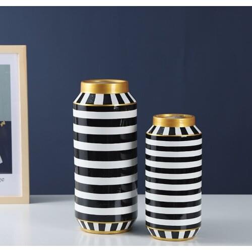 Nordic Home Decor Ceramic Vase with Gold Rim Artificial Flower Pot Living Room Decoration Accessories Handicraft Decorative Jar