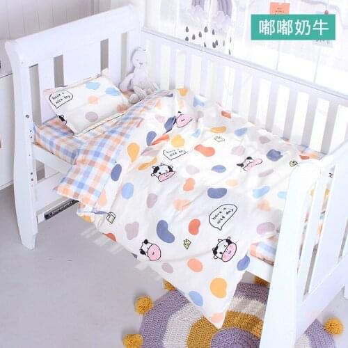 3Pcs Set Newborn Baby Crib Bedding Sets Cotton Soft Cartoon Print Color Bedroom Bed Cot Linen Quilt Cover Case Sheets Pillow