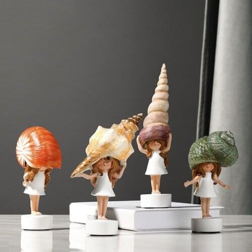 Creative Conch snail girl Statue Resin sculpture Crafts Simple Living Room Ornaments Home Office Store Decors Decorations