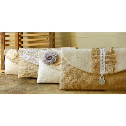 Handmade burlap lace wedding shabby chic Bridemaid bride clutch Purses makeup toiletry kits bridesmaid wedding Gift Make Up Bags