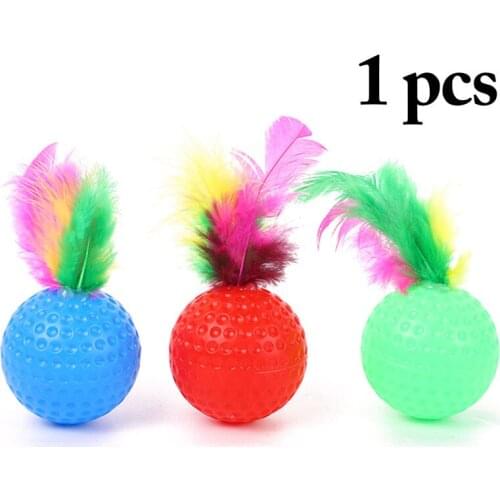 Legendog Cat Feather Ball Plastic Cat Toy Interactive Funny Kitten Training Ball Toy Cat Golf Ball With Bell Cat Favor Supplies