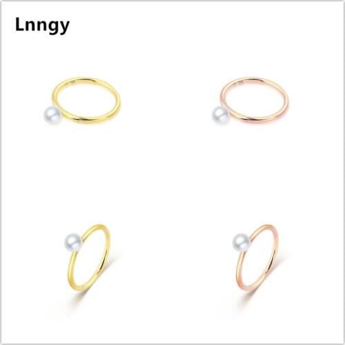 Lnngy 18K Yellow Gold Rings Natural Freshwater Pearl Rings Au750 Rose Gold Fine Wedding Brands Women Engagement Ring Jewelry