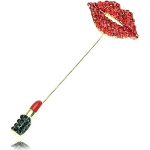 Fashion Crystal Lips Brooches Lipstick Pins Sweater Dress Coat Denim Lapel Silk Scarf Bag Accessories Women Girl Jewelry Gift