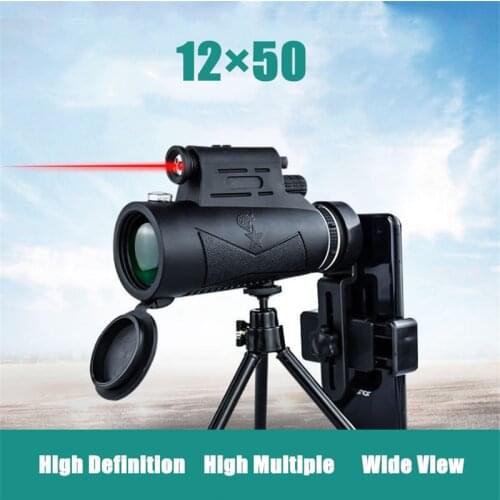 Powerful 12x50 Monocular Telescope With Three Kinds Of Light For Night Use Focus Object Signalling Quality Outdoor Binoculars