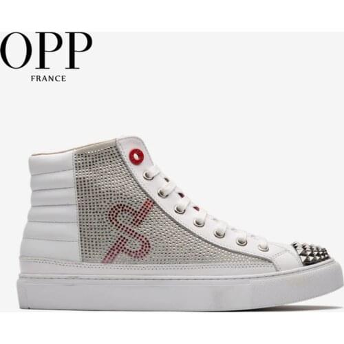 OPP Mens Shoes High Top Men boots Genuine Leather Dot Leather Winter Boots men Zip Metal Style Shoes Ankle Boots for men