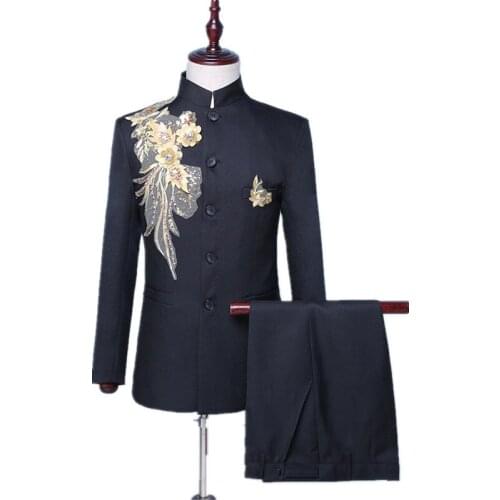 Suits mens suits wedding groom groomsman formal dress mens high-end sundress embroidery casual suits two-piece Blazer trousers