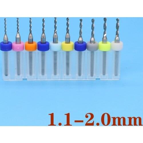 1.1-2.0mm Carbide PCB Drill Set 10PCS Wood Cutting Machine CNC Router Metal Drill Carving Tools