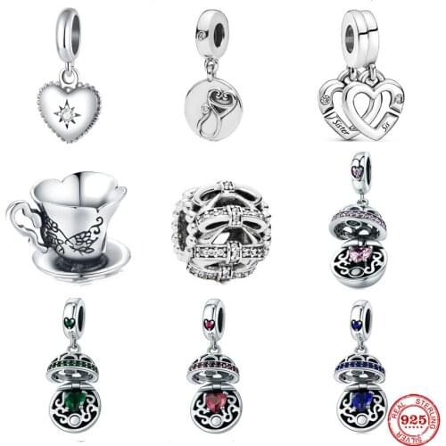 New 925 Silver Teacup Stethoscope Sun Open Love Treasure Pendant Fit Pandora Original Bracelet Charm Beads For Women DIY Jewelry
