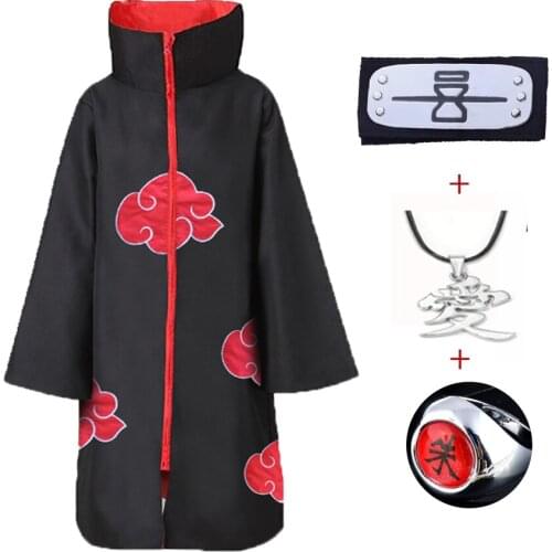 New Anime плащ акацуки Halloween Costume Party For Adult Kids Boys Necklace Ring Cloak Headband Dress
