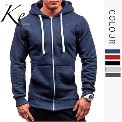 KE 2020 new casual sweater zipper hooded sweater jacket mens solid color cardigan hoddie men sport jacket