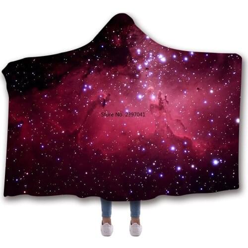 New Universe Starry Sky Printed Hooded Blanket for Adults Kids Sherpa Fleece Galaxy Wearable Throw Blankets on The Sofa