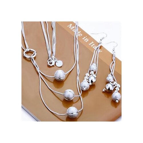 Wholesale Fashion Jewelry Set,More than three-bead 2 Piece set,. Sterling silver color Necklace & Earrings T003