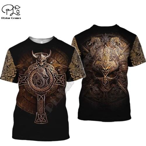 PLstar Cosmos Fashion summer women for men 3D full printed harajuku t shirts Viking tattoo Short sleeve T-shirt style-3