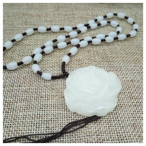 Natural Green White Jade Pendant Hand Carved Jadeite Pendants Fashion Necklace Women Fine Jade Jewelry