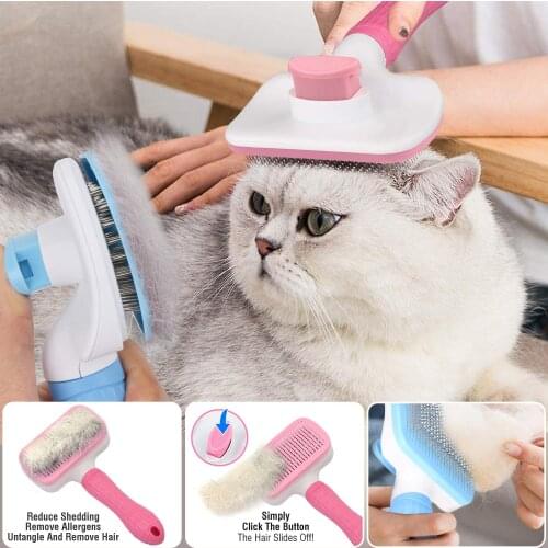 Dog Cat Hair Removal Comb Grooming Brush Stainless Steel Cats Combs Automatic Non-slip Brushs for Dogs Cats Cleaning Supplies
