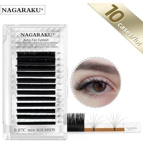 NAGARAKU 10 cases easy fanning volume eyelash extension fast make fans bloom eyelash individual mink lashes