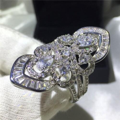 Luxury court Jewelry 925 Sterling Silver ring 5A zircon Stone Big Engagement Wedding Band Rings for women Bridal Gift
