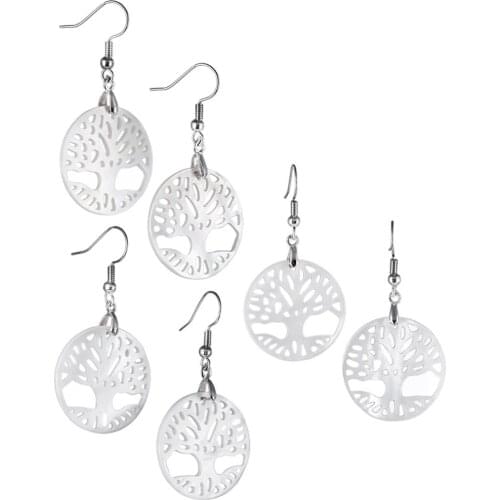 TUMBEELLUWA Natural Shell Dangle Hook Earrings,Hollow Tree of Life Shape Pendant Charms Fashion Hanging Earring Women Jewellery