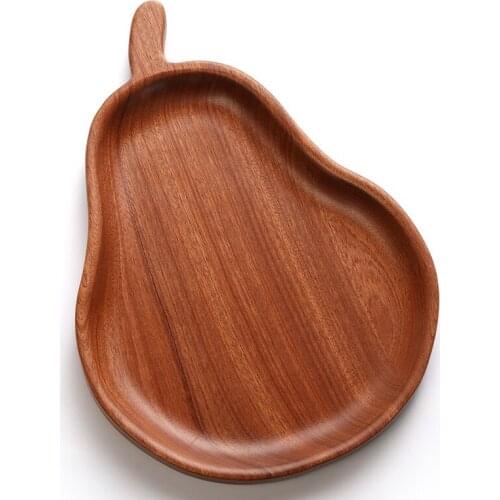 YUSOTAN fruit plate wooden dishes creative pear shape available for canteen restaurant natural solid wood dessert sushi plate