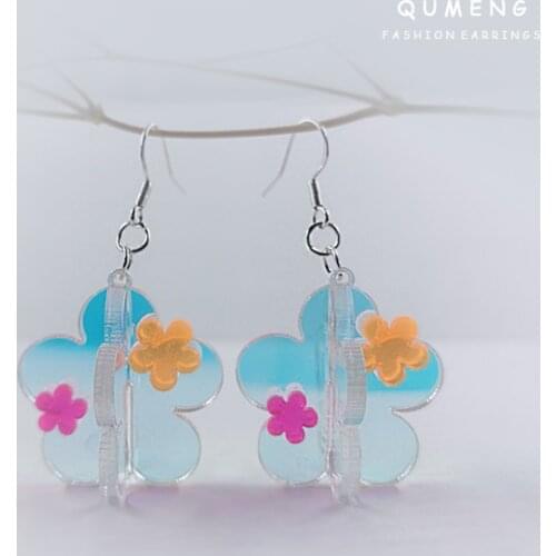 Unique Colorful Cross Transparent Three-dimensional Flower Acrylic Statement Pendant Earrings 2020 Designs Lovely Girl Jewelry