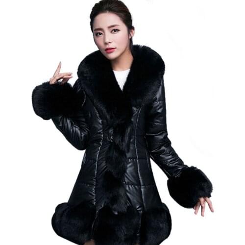 Fur Coat Outwear Jacket Women 2019 Faux Winter Coat Women PU Leather Fox Fur Collar Fur Coats Korean Clothes Vestidos BCD1507106