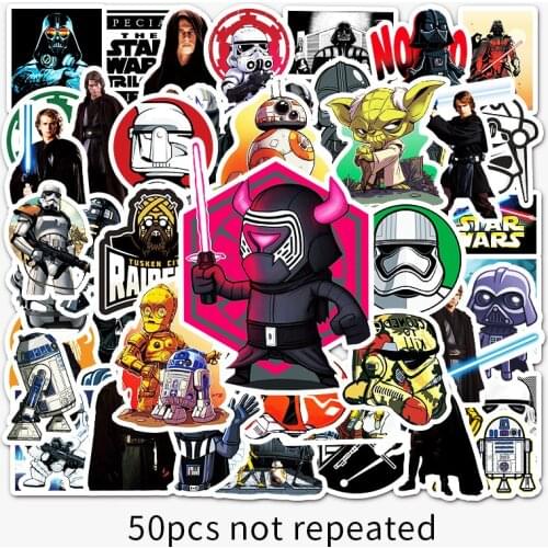 50Pcs Disney Star Wars Stickers Waterproof PVC Laptop Guitar Skateboard Luggage Stationery Helmet Decals Sticker Kids Toys