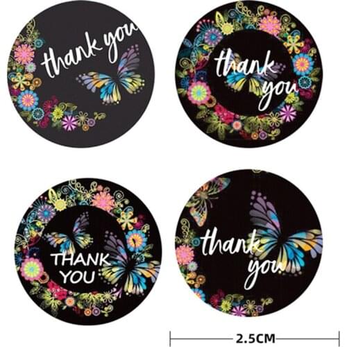 100/500pcs Thank you stickers colorful pattern flower butterfly Sticker celebrate shop Festival Birthday Gift kids sealing label