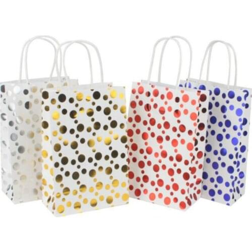 12pcs Kraft Small Paper Bag Dot With Foil Gold Printing 4 Color With Handle Shopping Bags Party Favor 21051902